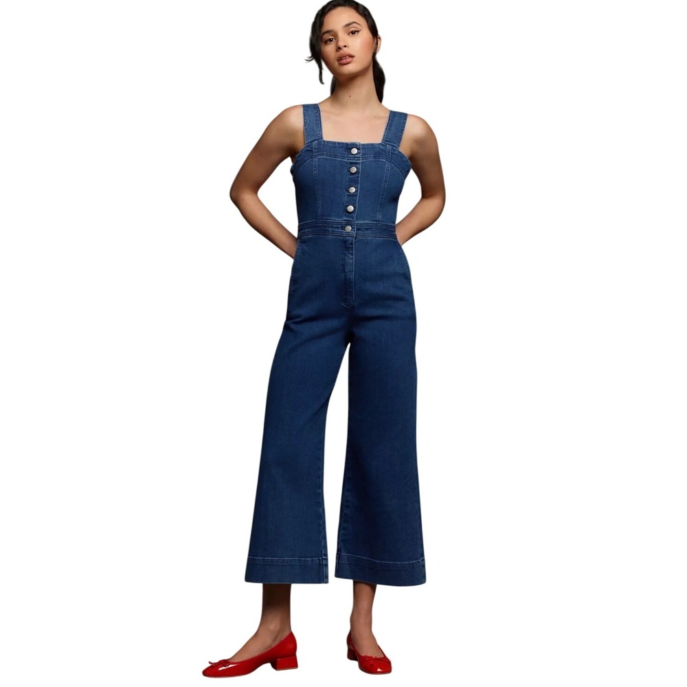 Maeve The Colette Jumpsuit Womens 8 Wide Leg Button Front Cropped